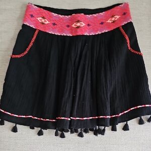 Joie Black and Pink Mini Skirt with Smocked Embellishments